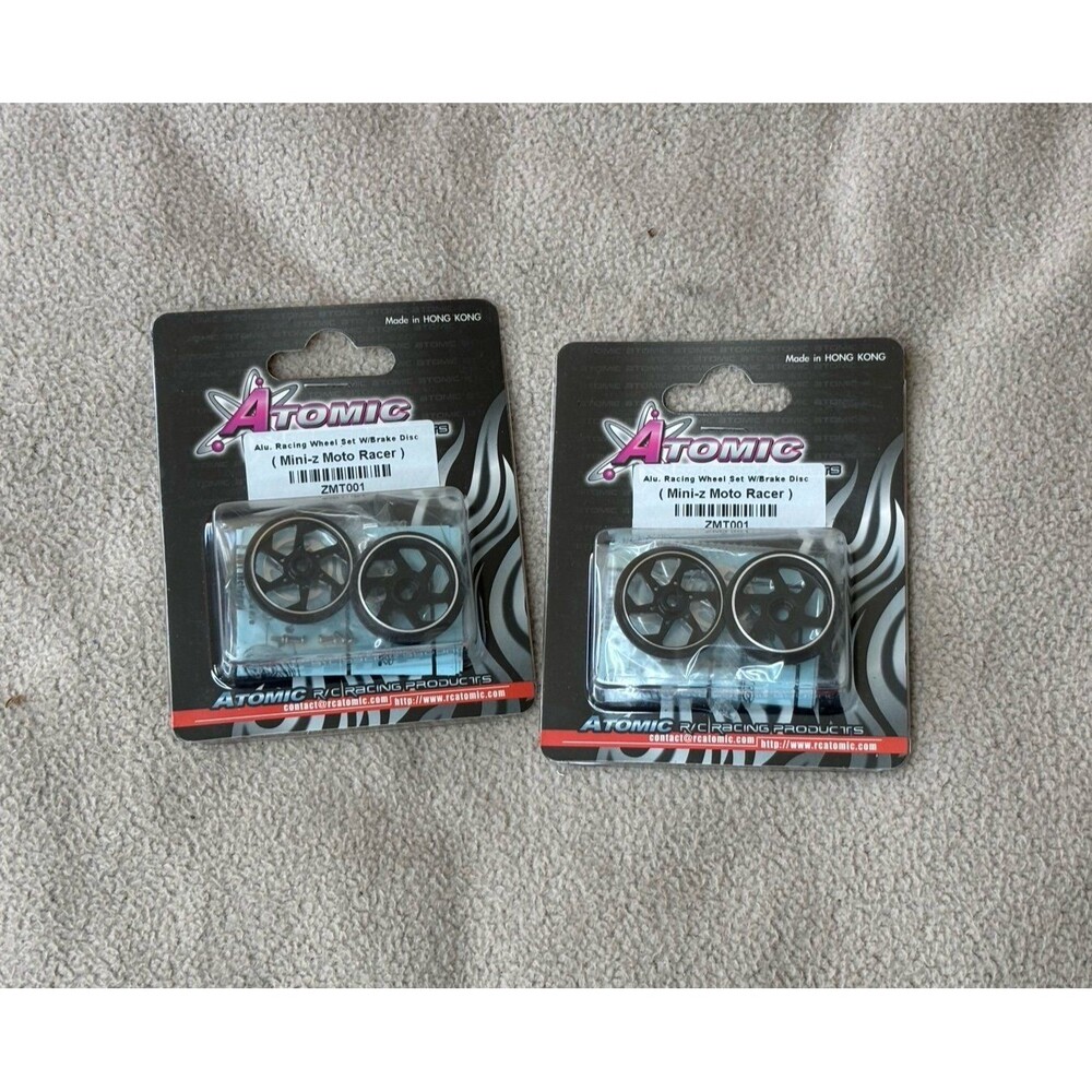 Lot of 2 New Atomic Mini-z Moto Racer Aluminum Racing Wheel Set W/Brake Disc